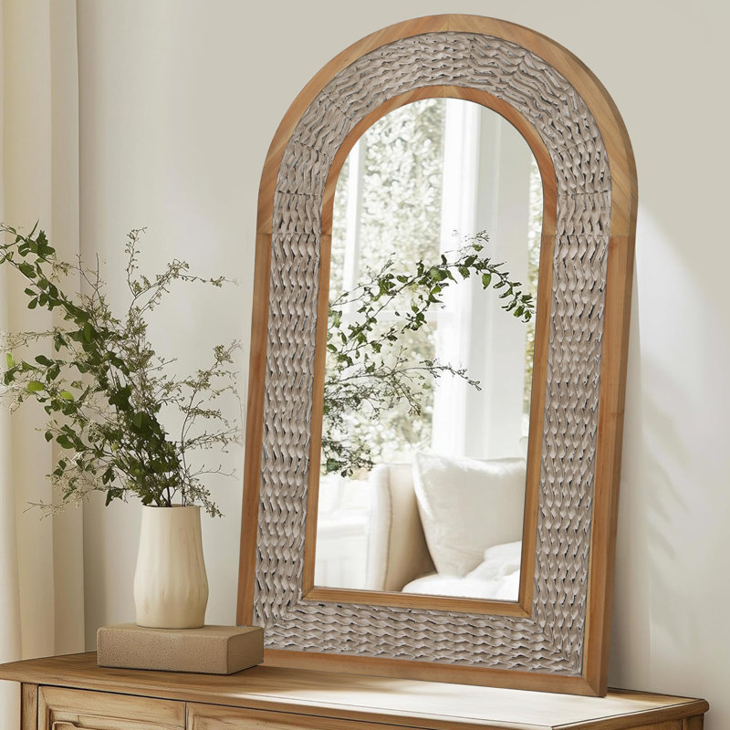 Miroir décoratif arqué en bois massif, 46 po x 26 po