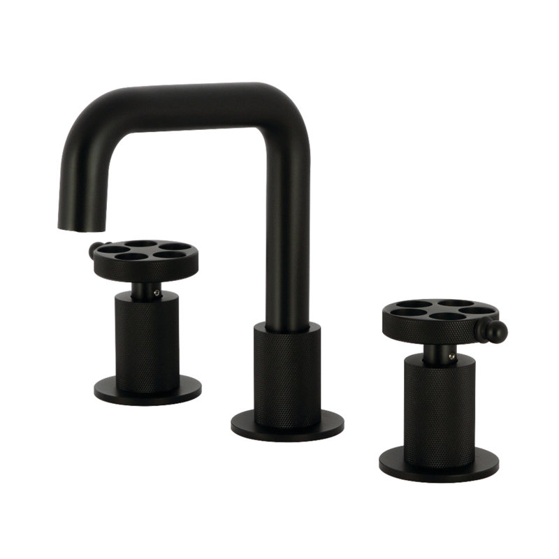 Kingston Brass Wendell Two-Handle 3-Hole Deck Mount Widespread Bathroom Faucet with Knurled Handle and Push Pop-Up Drain
