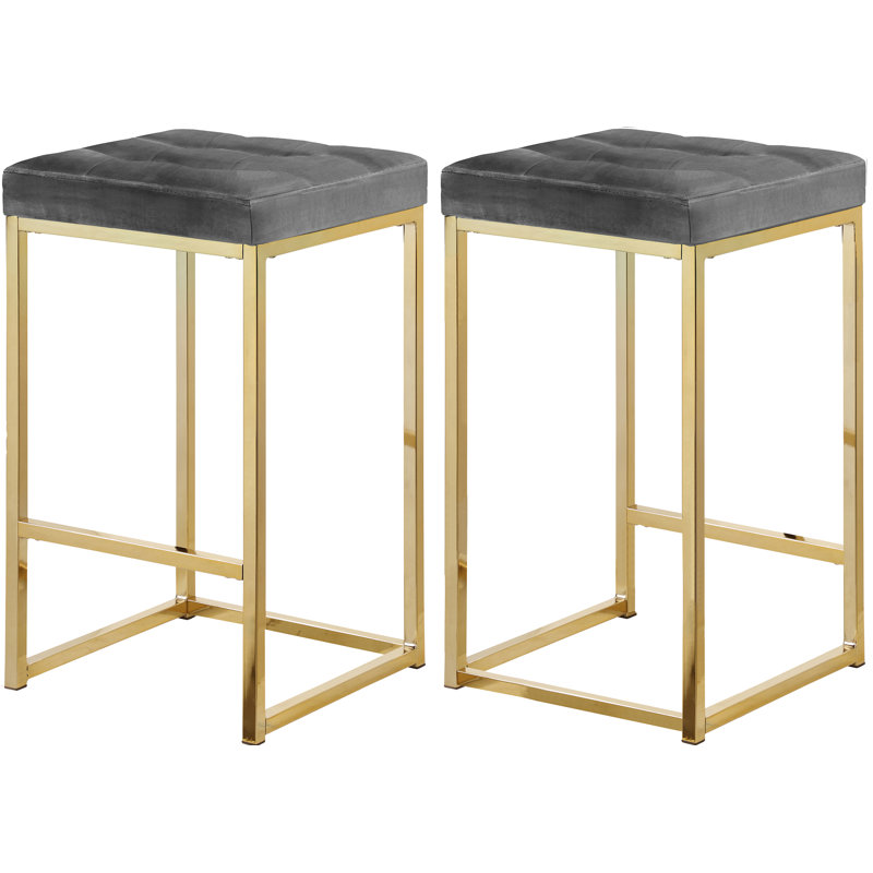 Tabouret de comptoir 26,5 po Nicola, Velours gris, Or