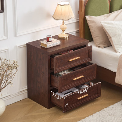 Night Stand With 3 Drawer 26" Fluted Wooden Tall Nightstand Metal Handle For Bedroom Living Room Bedside Table Modern Style Furniture
