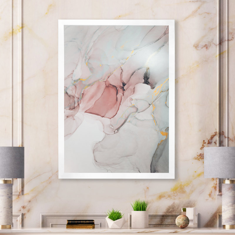 Ondulations grises et roses - œuvres d'art sur toile modernes, Toile avec cadre blanc, H 36 po x l 24 po x P 1 po