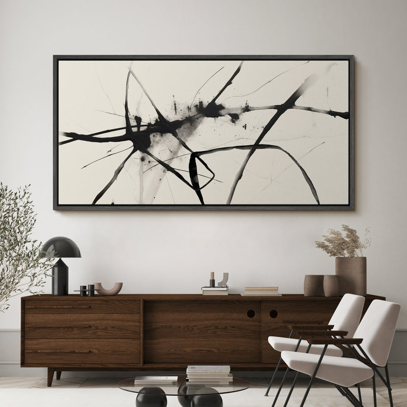 «Grunge Abstract Paint Stroke Effect Minimalist Black Ink Splatter On», reproduction encadrée sur toile, H 30 po x l 60 po