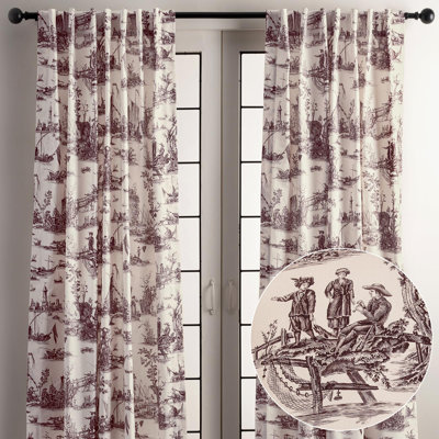 Maison d' Hermine Curtains for living room 100% Cotton 124 inch length Two Panels Light Filtering Toile Curtains for Bedroom Windows with rod and loop Pockets Drapes (Calais Charcoal, 50"W x 124"L)