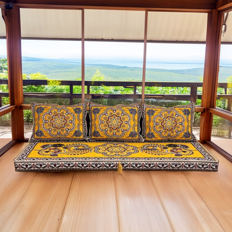 Chaise de plancher Spho Tone Boho avec coussin moelleux - siège bas pour salon, balcon ou coin méditation, Jaune