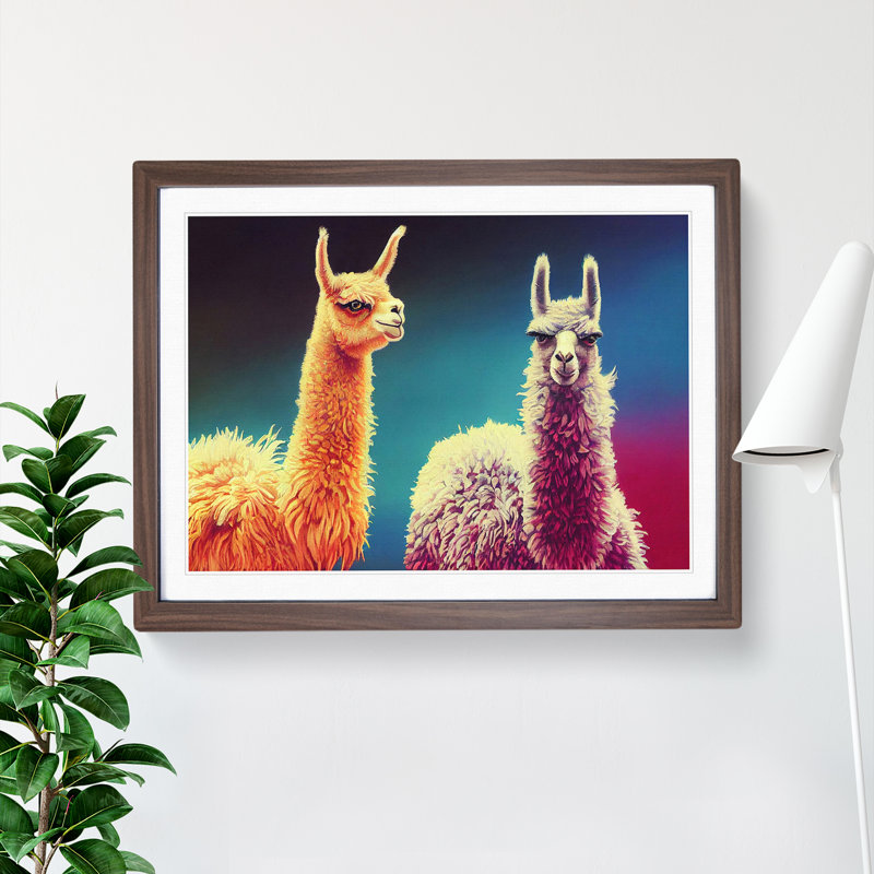 Epic Llamas - Framed Print, 46cm H x 64cm W x 2cm D, Walnut