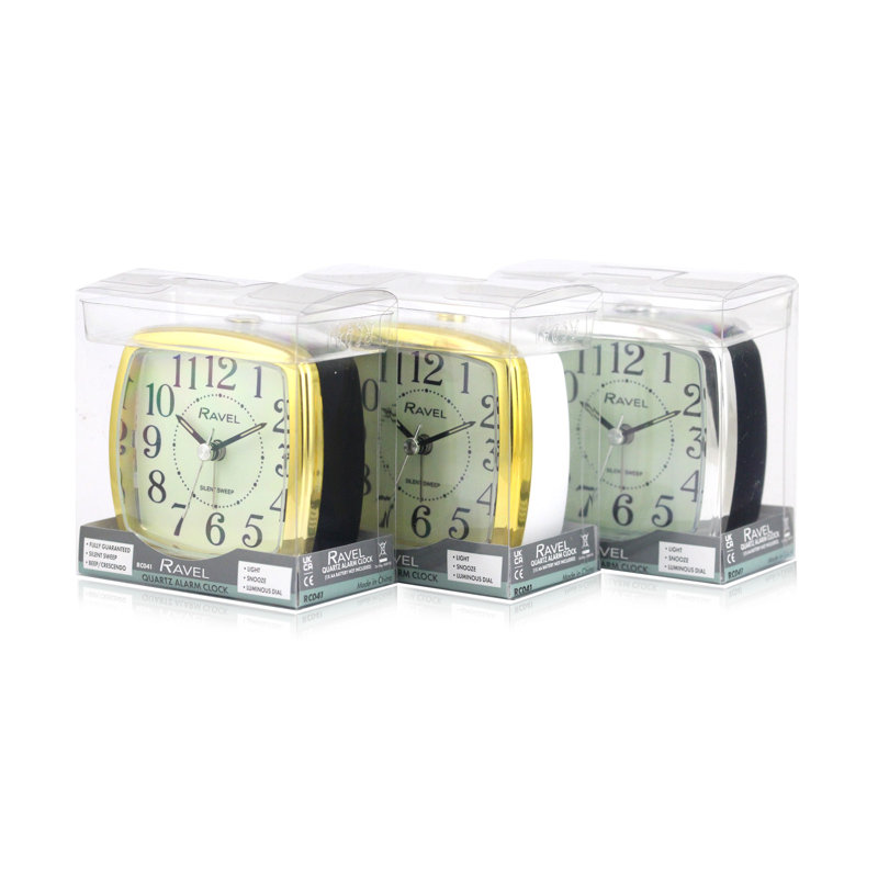 Analogue Quartz Movement / Crystal Alarm Tabletop Clock, Black/Gold