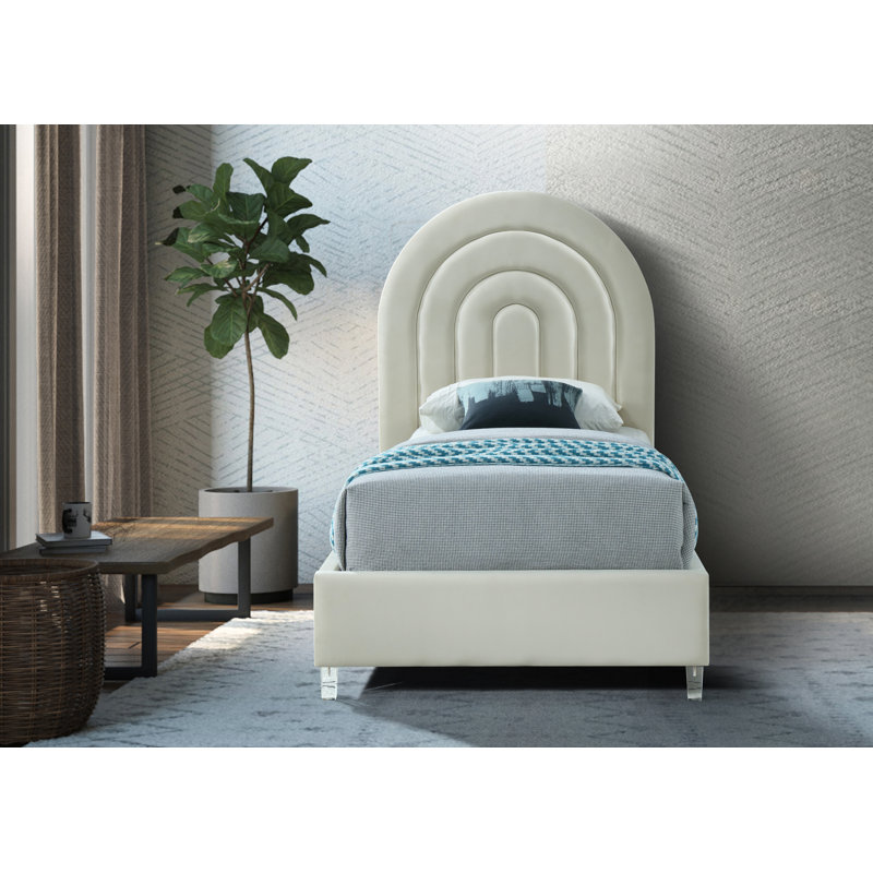 Barthel Upholstered Platform Bed, Twin, Cream Velvet