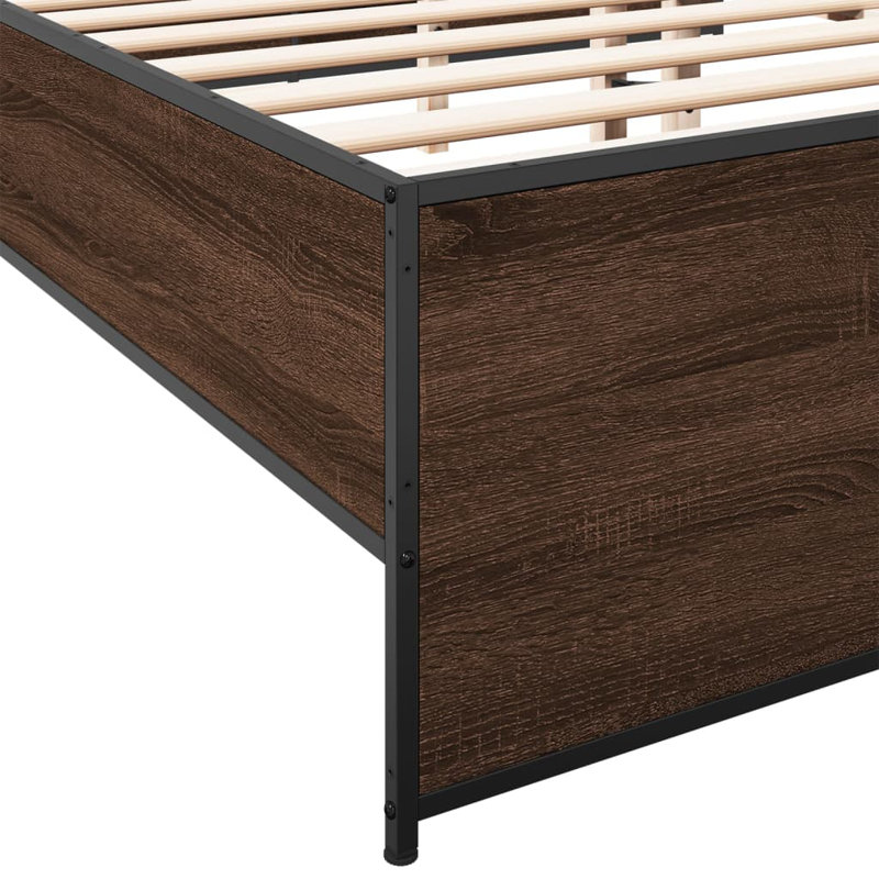 Vidaxl Bed Frame Engineered Wood And Metal, Brown Oak, 200 x 200cm