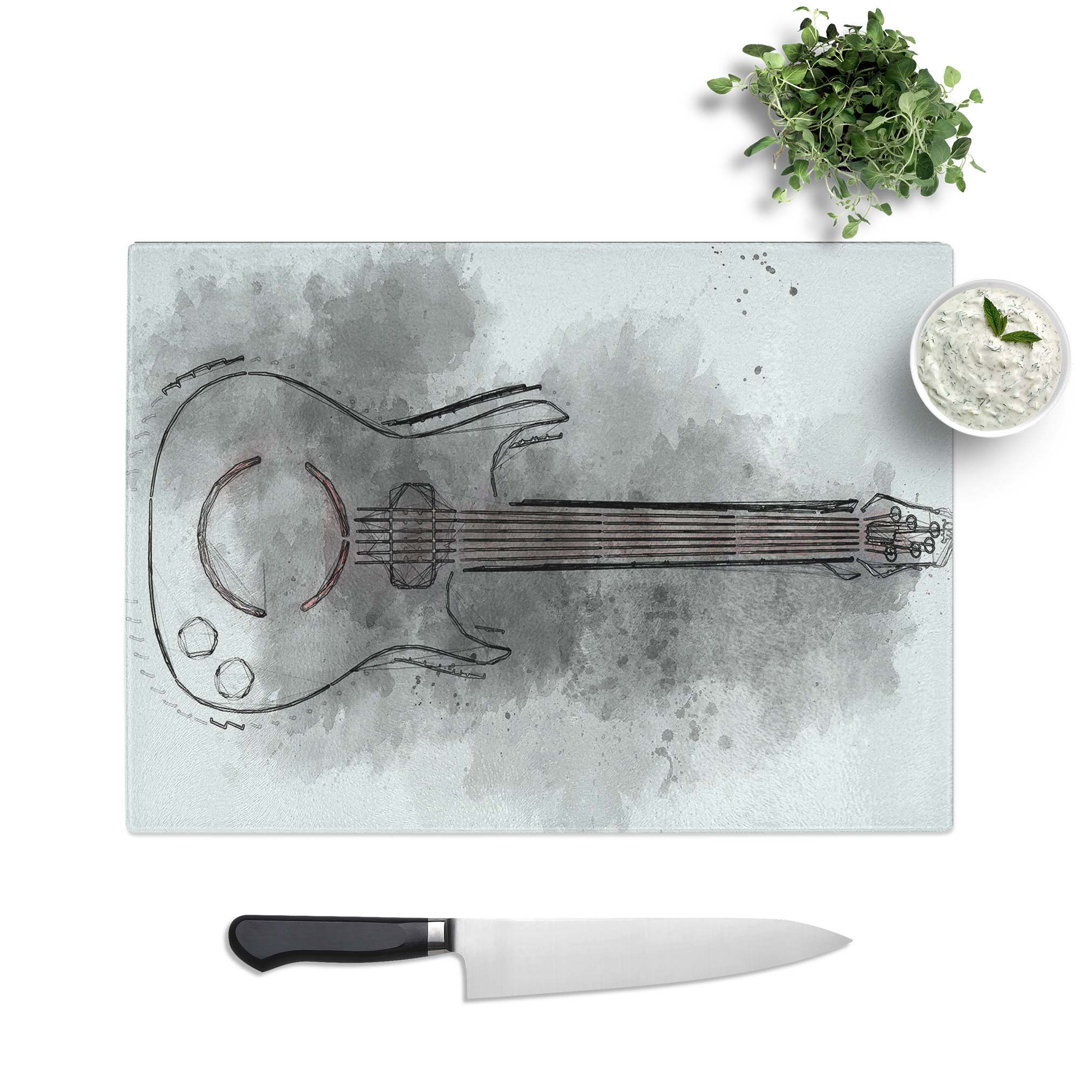 Tempered Glass Neon Electric Guitar Chopping Board