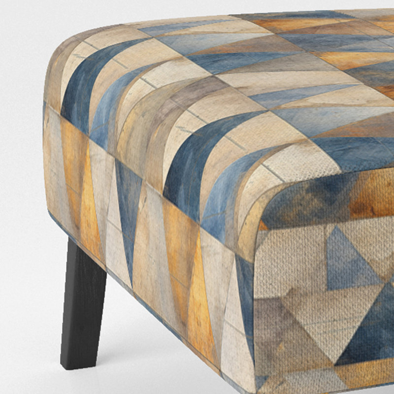Fauteuil de chambre beige et bleu à triangles mosaïques - Fauteuil de chambre rembourré en velours