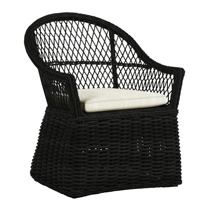 Fauteuil d'extérieur en résine tressée Soho N-Dura, Noir, InsideOut® Rollo ‑ lin crème, Pas de soudure