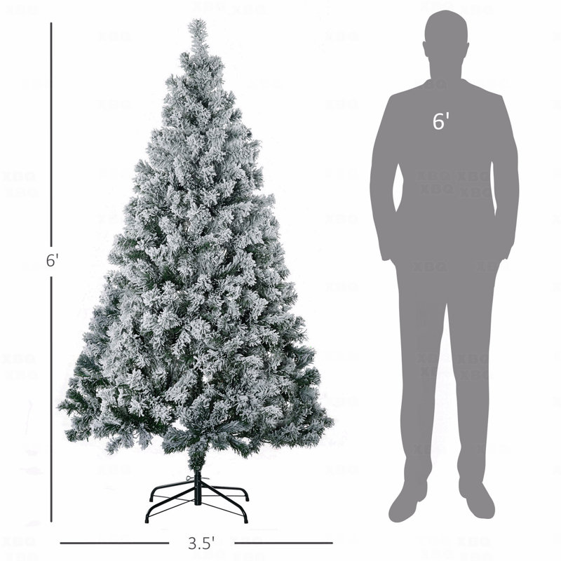 Arbre de Noël artificiel illuminé 6 pi, décoration des Fêtes, 607 branches enneigées, 350 lumières DEL blanc chaud / coloré, base en acier