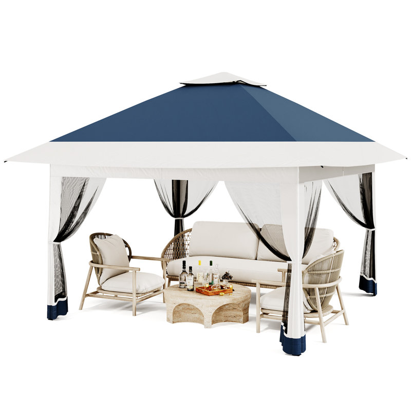 Pop Up Gazebo with Mosquito Net Outdoor Camping Tent Easy Setup for Patio Garden, Blue