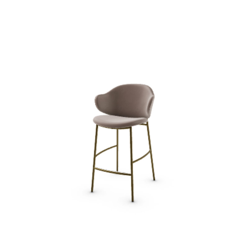 Holly Upholstered Stool with Rounded Back and Metal Frame, Matt Black, Mud Brown
