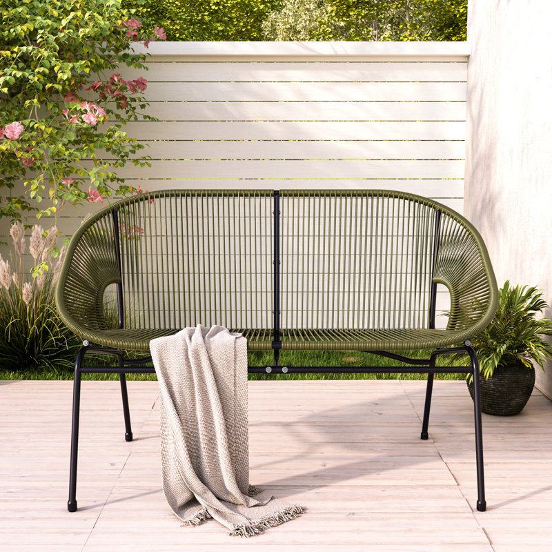 CONDESSA OUTDOOR PATIO GREEN WICKER LOVESEAT, Green/Black