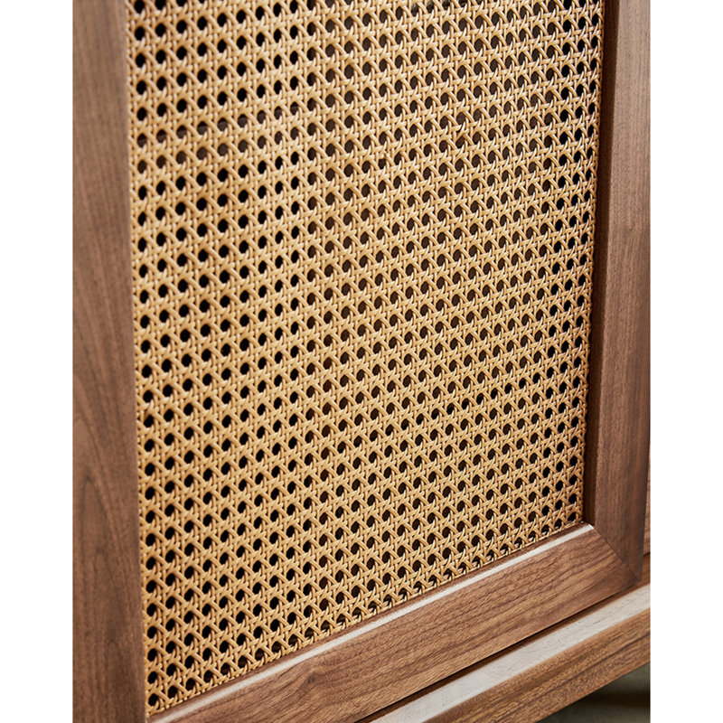 Armoire décorative à porte en verre et rotin