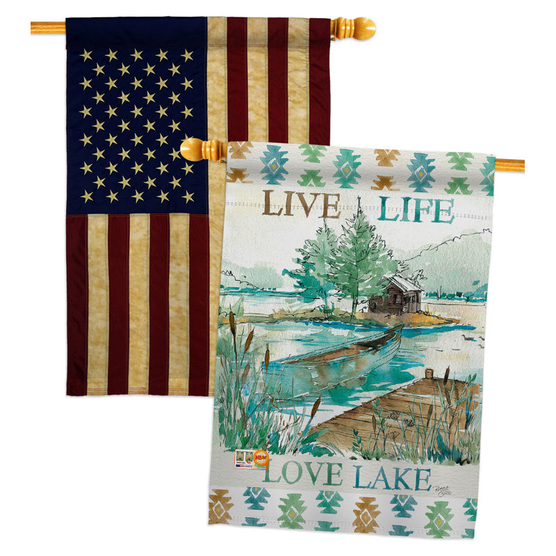 Drapeau de maison en polyester 40 x 28 po Live Life Lake