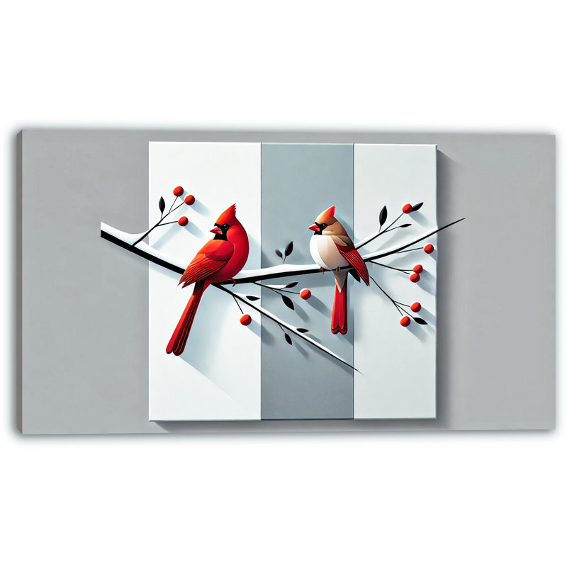 Art moderne sur toile, "Modern Cardinals Triptych", H 20 po x l 36 po