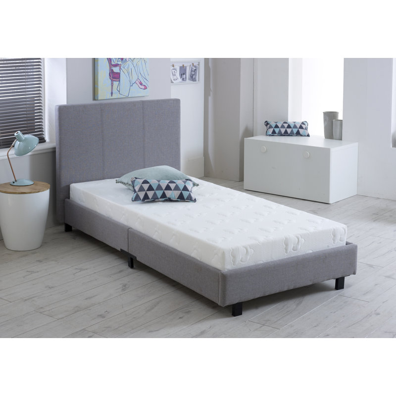 Morano Upholstered Bed with Mattress, Single (3'), Memory King, Grey