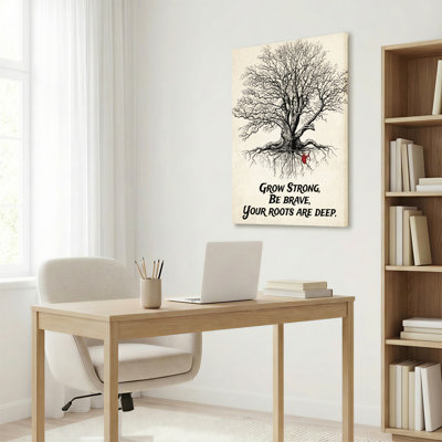 Tree Roots And Red Heart Canvas Wrapped Wall Art Oil Painting Print Set Of 1