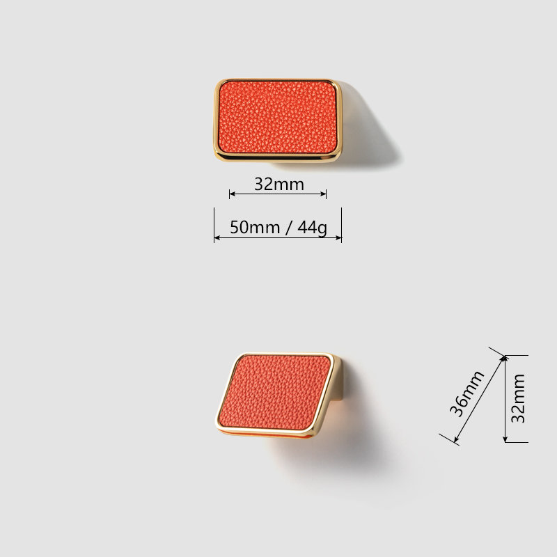 Cuir orange - Poignées rectangulaires enveloppées, 1 17/64"