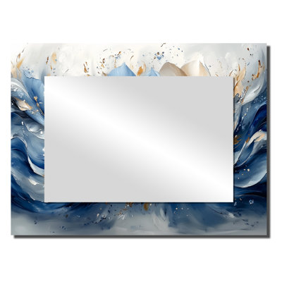 Bleu et blanc Plumeria Radiance - art mural miroir décoratif floral - imprimé sur métal