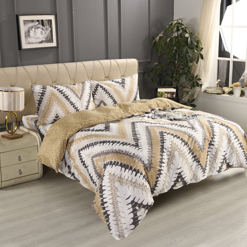 Bliss Complete Bedding Set Wave Beige Duvet Cover Fitted Sheet With Matching Pillow Case