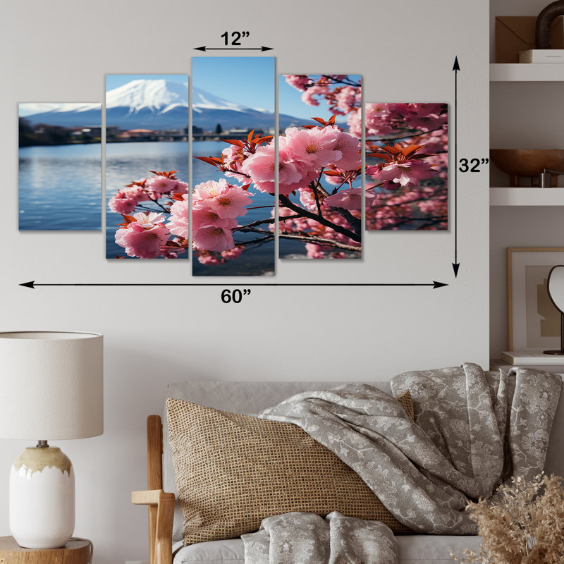  «Cherry Blossum, mont Fuji, réflexions, Japon II - montagnes, lac, art mural