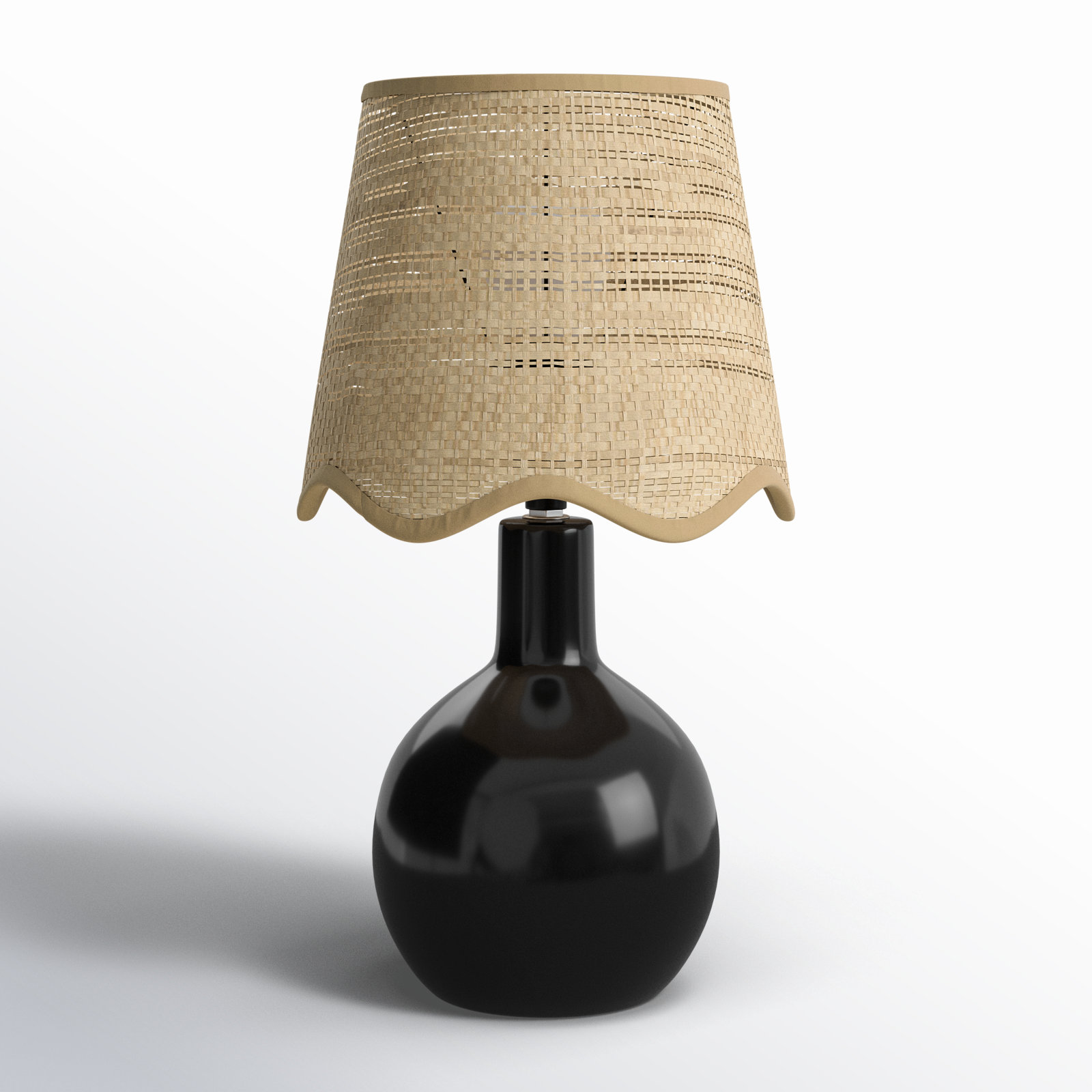 Ceramic Bedside Lamp, Tan, Black, 15"H x 9"W x 9"D