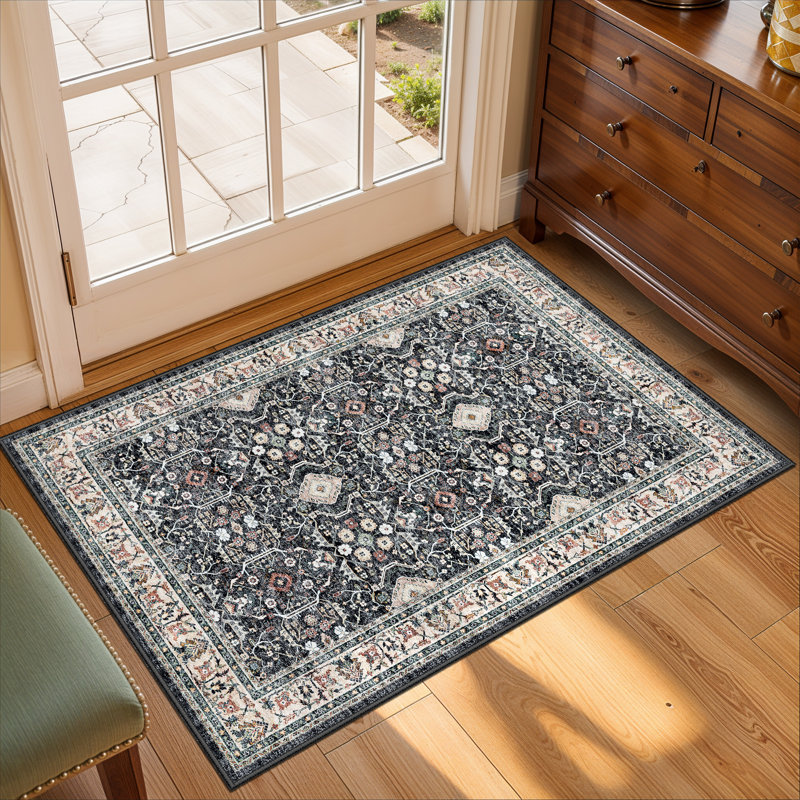 Non Slip for Hallways,Washable Hallway Rug,Long Ultra Soft Kitchen Rug,Non Shedding Accent Farmhouse Rugs (Black)