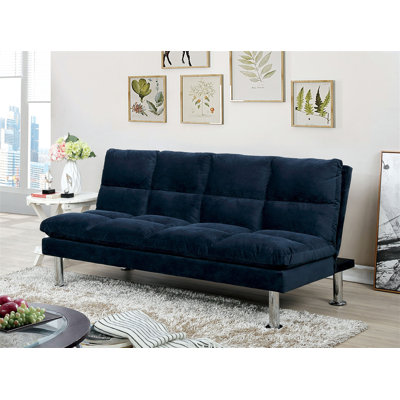 Contemporary Style Futon Bed Microfabric Converted Into Bed With Extra Support Leg Primary Living Navy Finish