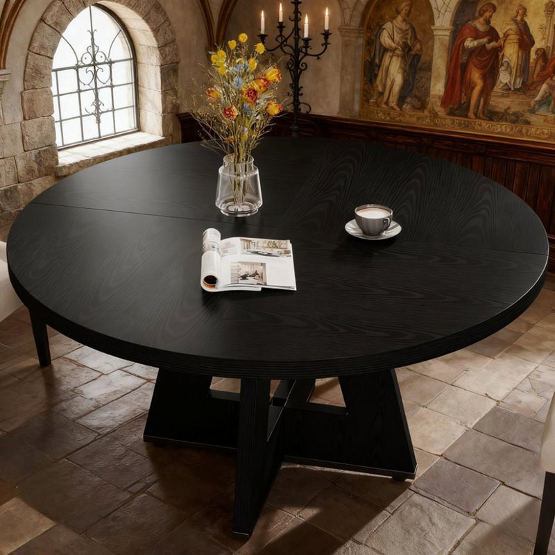 Table de salle à manger ronde en bois 47 pouces, Noir