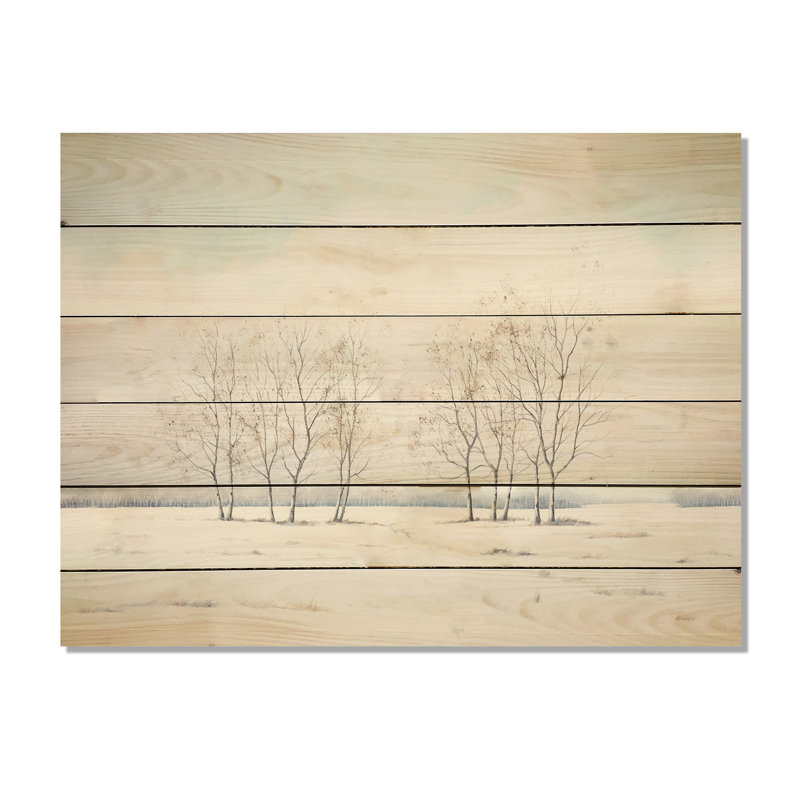 Neige, hiver, paysage minimaliste - neige, art sur bois de pin naturel, H 24 po x l 32 po
