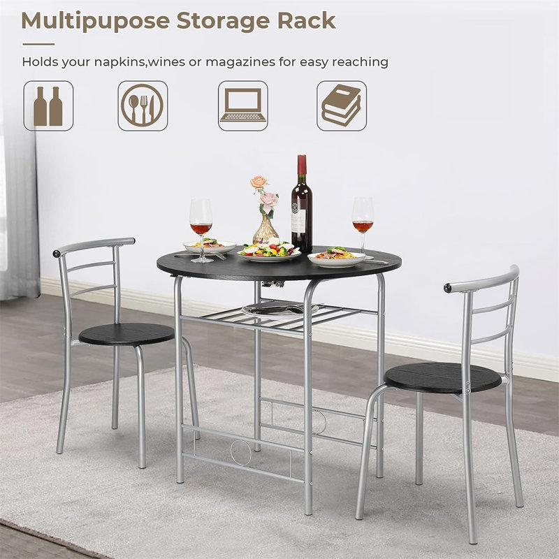 Dellview Drop Leaf Dining Table For Small Space,Small Kitchen Table Set For 2,Round Folding Table With 2 Chairs For Home,Kitchen,Apartment
