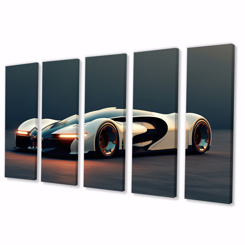 «Futuristic Bugatti Sports Car III - Cars Race Car», reproduction d'art murale - 5 panneaux égaux