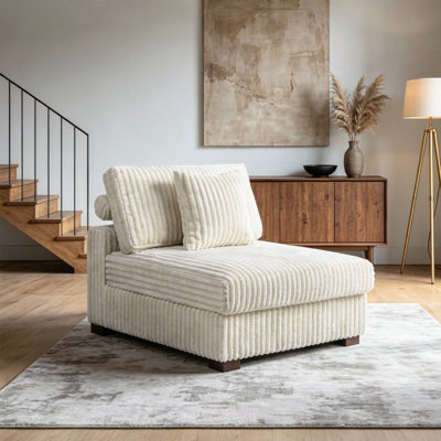Upholstered White Faux Rabbit Fur Flannel Armless Chair with Pillow Back, Single Chair Module Part For Sectional Sofa