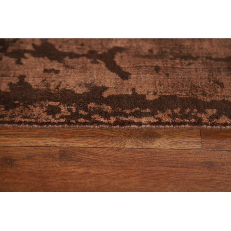 Tapis brun abstrait en laine noué à la main 7 pi 9 po x 9 pi 11 po Abstract