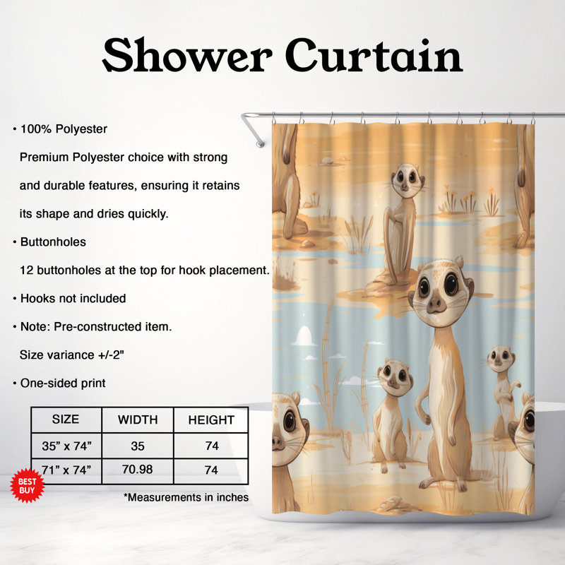 Rideau de douche Mekerat Cutiness - Premium, L 71 po x L 74 po