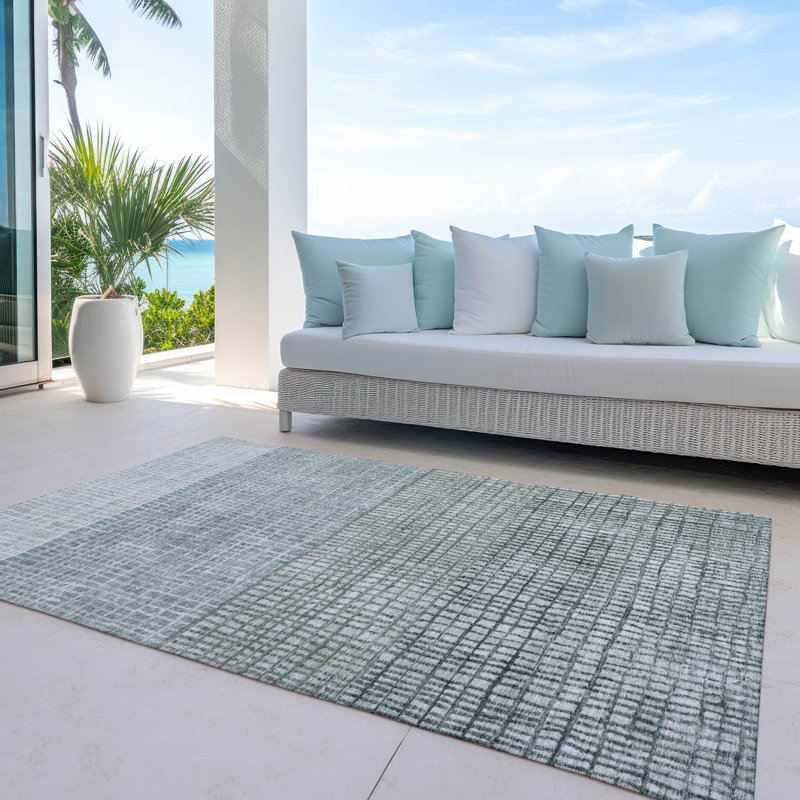 Machine Washable Indoor/Outdoor Xhevrie Aqua Rug, Rectangle 9' x 12'