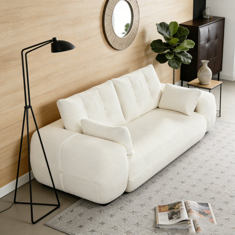 78.7" Multi-Functional Foldable Sofa Bed, Beige+White