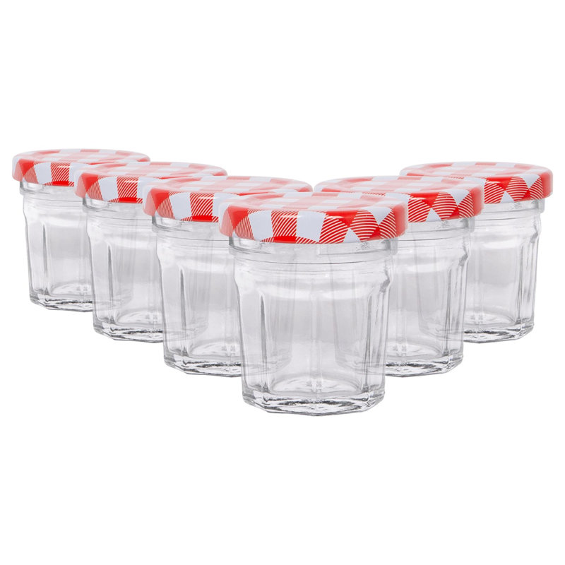 Argon Tableware Glass Jam Jars with Lids, 30ml, Red Gingham