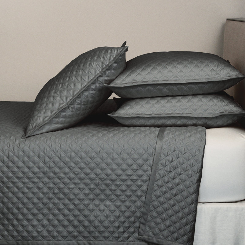 Double Diamond Coverlet, Charcoal, Queen Coverlet + 2 Euro Shams