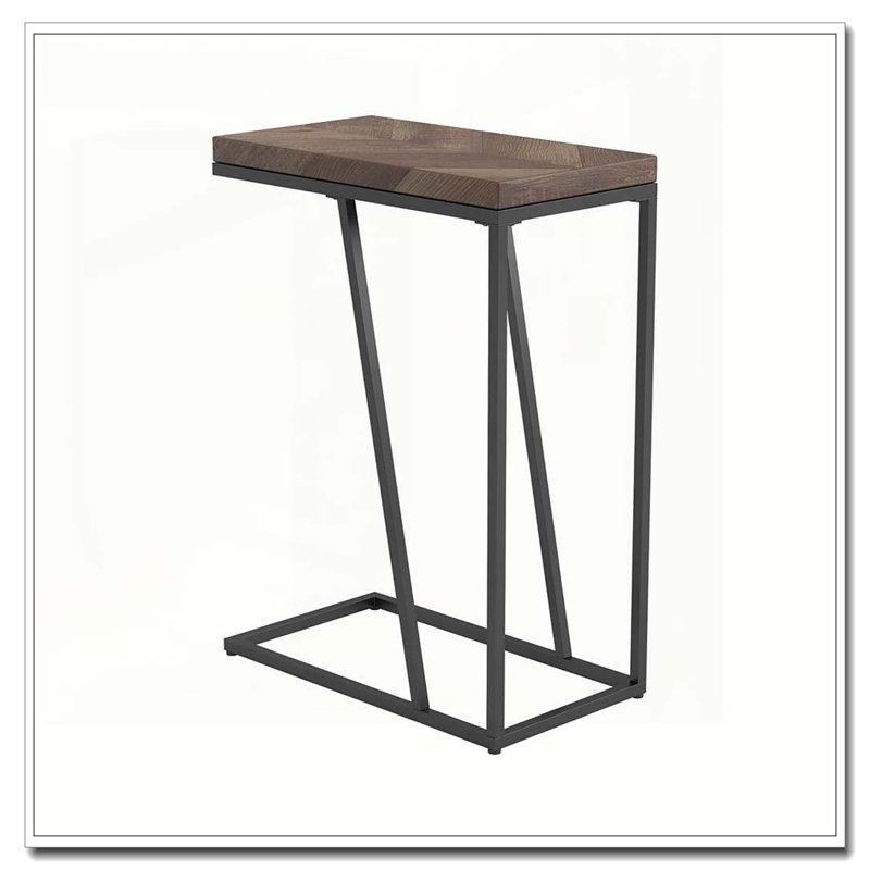 Table d'appoint rustique tabac à chevrons et sable noir