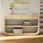 Console moderne courbée avec 3 tiroirs à fermeture en douceur et 2 tablettes ouvertes, base en bois massif, table de vestibule pour vestibule de salon, naturel-132663244-132663245-132663240