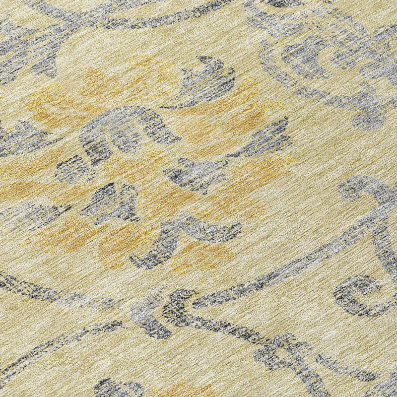 Slesh Washable Floral Indoor / Outdoor Rug, Round 8'