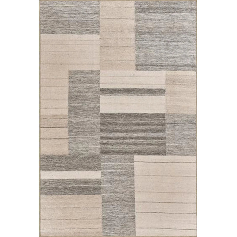 Gray Beige Themed Mixed Geometric Patterned Fringed Modern Decorative Carpet, Rectangle 4'8" x 6'7"