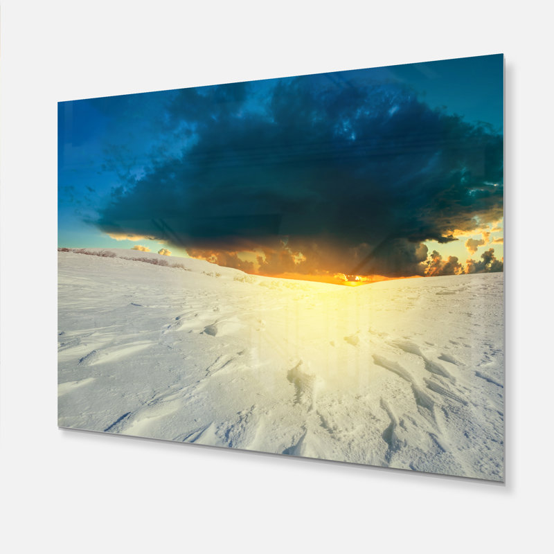 Coucher de soleil sur la prairie enneigée - reproduction de photo sur toile tendue, H 30 po x l 40 po x P 4 po, Métal métal