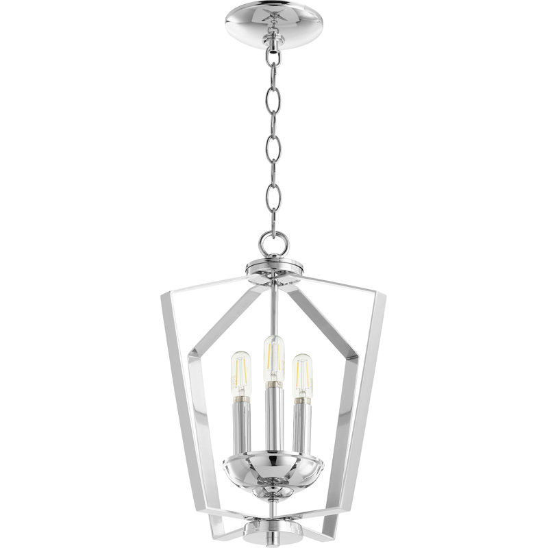 Luminaire suspendu géométrique 3 lumières lanterne Derrico, Chrome