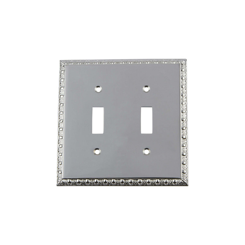 Egg and Dart 2-Gang Toggle Light Switch Wall Plate, Bright Chrome