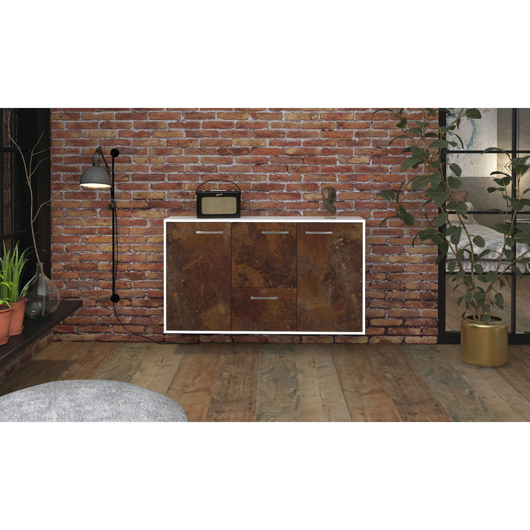 Sideboard Vancouver, Farbe: Beton/Weiss, Fliegend/Metallgriffe, Größe: 136x79x35cm